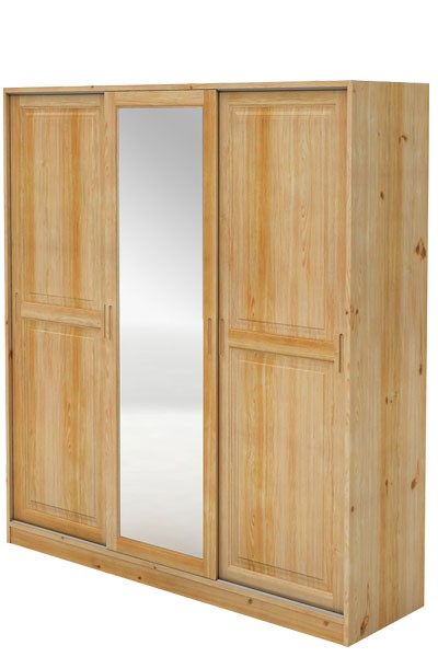Skriňa s posuvnými dverami, trojdverová so zrkadlom, masív borovica - B024